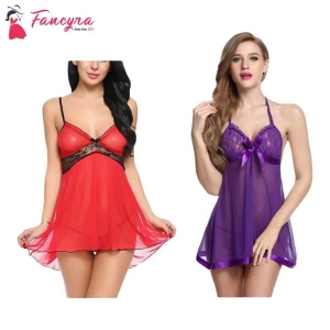 Fancyra Lingerie Babydoll Nightwear Nightdress Sleepwear With G String Panty Free Size