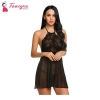 Fancyra Lingerie Babydoll Sheer Mesh And Lace Solid Nightwear With G String Panty Free Size