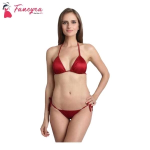Fancyra Lingerie Bikini Set With Thread Free Size Maroon Color