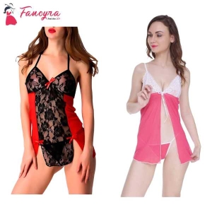Fancyra Lingerie Nightwear Nightdress Sleepwear Babydoll With G String Panty Free Size
