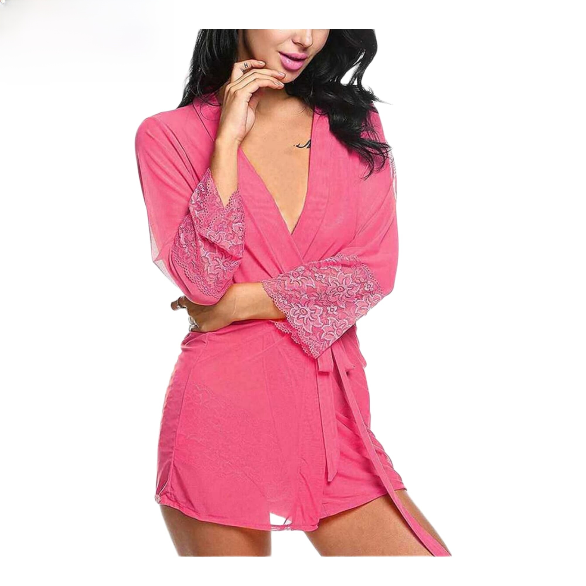 Fancyra Lingerie Nightwear Pink With Robe And Panty Free Size Pink Color