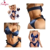 Fancyra Lingerie Satin Bow Tie Bra Panty Bikini Swimwear Set For Women