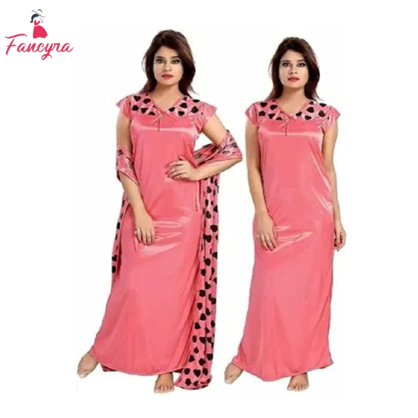 Fancyra Long Satin Nightdress Nightwear Sleepwear Nighty For Women Free Size - Image 2