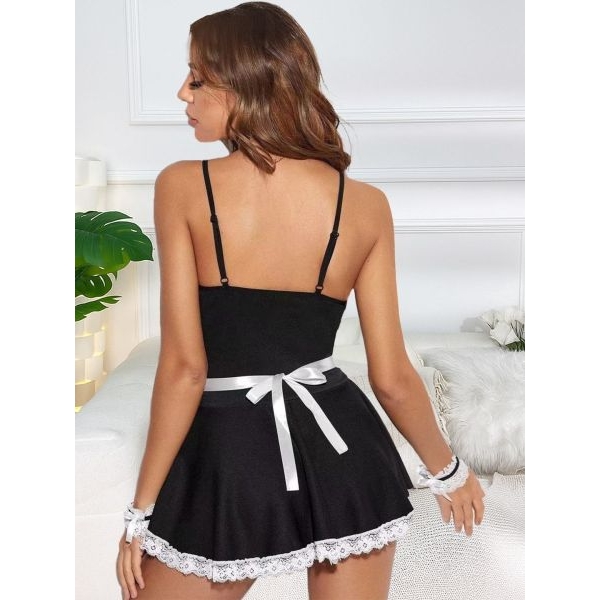 Fancyra Maid Costume Roleplay Solid Short Nightwear Baby Doll Lingerie for Women - Image 3