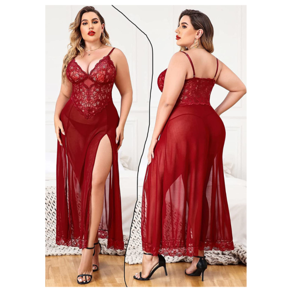 Fancyra Maroon Baby Doll Lace Lingerie Sleepwear For Women - Image 4