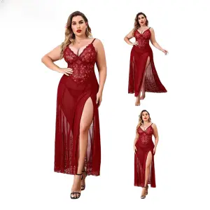 Fancyra Maroon Baby Doll Lace Lingerie Sleepwear For Women