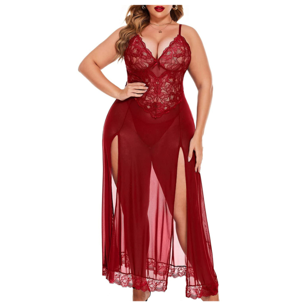 Fancyra Maroon Baby Doll Lace Lingerie Sleepwear For Women - Image 5