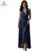 Fancyra Navy Blue Halter Neck Lace Sheer Maxi Night Dress for Women Long Nighty Lingerie Gown