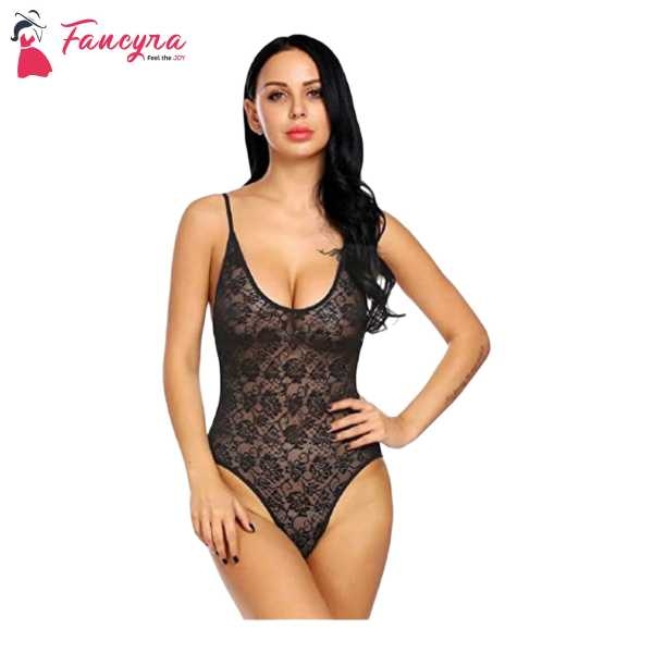 Fancyra Net Transparent Nightwear Babydoll Sleepwear Night Suit Free Size Black Color - Image 2
