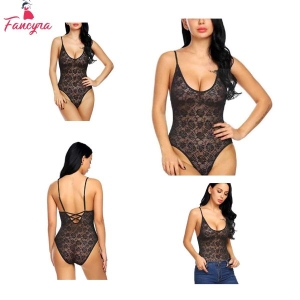 Fancyra Net Transparent Nightwear Babydoll Sleepwear Night Suit Free Size Black Color