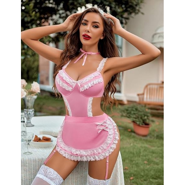 Fancyra New Elegant Lace Trimmed Babydoll Lingerie with Satin Detail for Women - Image 2
