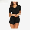 Fancyra New Elegant Women Black Sleepwear Set with Drawstring Closure