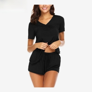 Fancyra New Elegant Women Black Sleepwear Set with Drawstring Closure