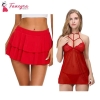 Fancyra New Red Pleated Mini Skirt & Lingerie Set Free Size