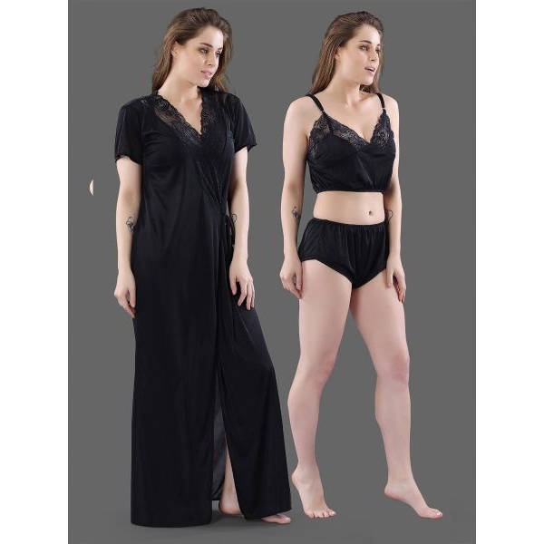 Fancyra Night dress Night Wear Satin Blend Women Nighty with Bra Panty Set - Image 2