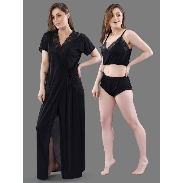 Fancyra Night dress Night Wear Satin Blend Women Nighty with Bra Panty Set - Image 3
