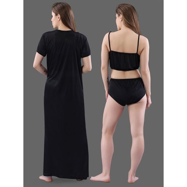 Fancyra Night dress Night Wear Satin Blend Women Nighty with Bra Panty Set - Image 4
