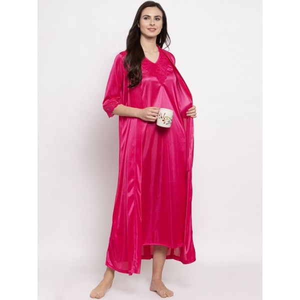Fancyra Night dress Night Wear Two Piece Satin Silk Women Nighty with Robe - Image 2