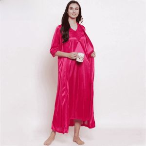 Fancyra Night dress Night Wear Two Piece Satin Silk Women Nighty with Robe