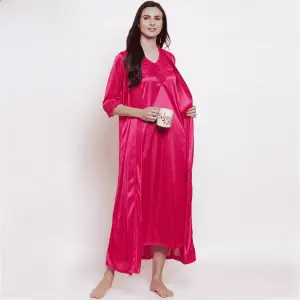 Fancyra Night dress Night Wear Two Piece Satin Silk Women Nighty with Robe