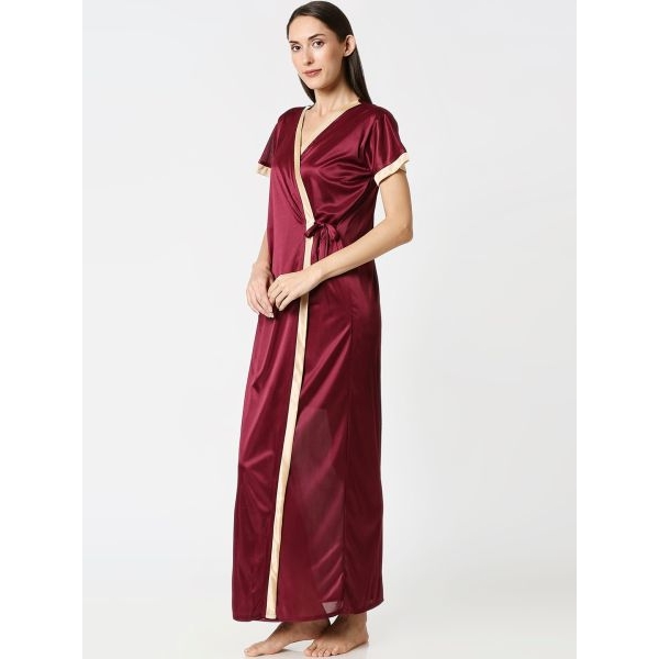 Fancyra Night dress Sleepwear Night Wear Two Piece Satin Silk Women Nighty with Robe - Image 3