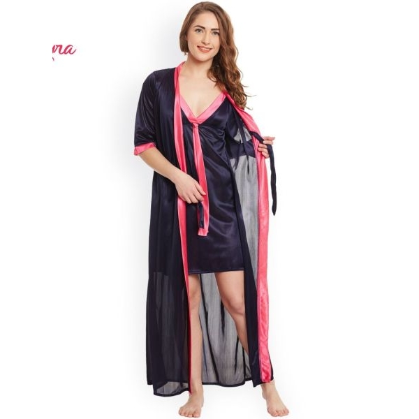 Fancyra Night dress with Robe Two Piece Satin Silk Sleepwear Nightwear Women Nighty - Image 3