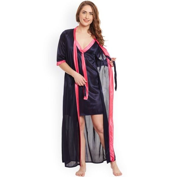 Fancyra Night dress with Robe Two Piece Satin Silk Sleepwear Nightwear Women Nighty - Image 4