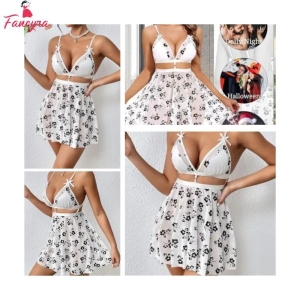 Fancyra Nightdress for Women Lace Babydoll Mesh Nightgown V Neck Teddy Open Back Lingerie