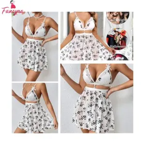 Fancyra Nightdress for Women Lace Babydoll Mesh Nightgown V Neck Teddy Open Back Lingerie