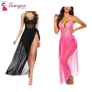 Fancyra Nightdress Lingerie Babydoll Long Night Gown Sleepwear Free Size