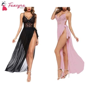 Fancyra Nightdress Lingerie Babydoll Long Night Gown Sleepwear Free Size