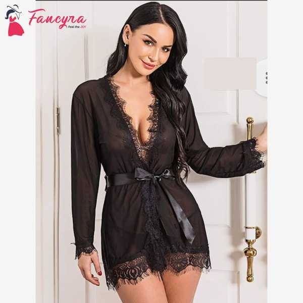 Fancyra Nightdress Lingerie Lace Charming Bathrobe For Women Free Size - Image 2