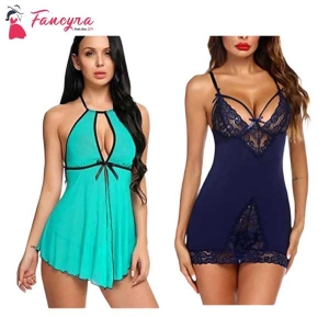 Fancyra Nightdress Lingerie Nightwear Babydoll With G String Panty Free Size