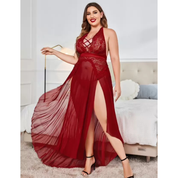 Fancyra Nightgown Lingerie Babydoll Chemise Lace Split Long Maxi Combo Nightdress For Women - Image 2