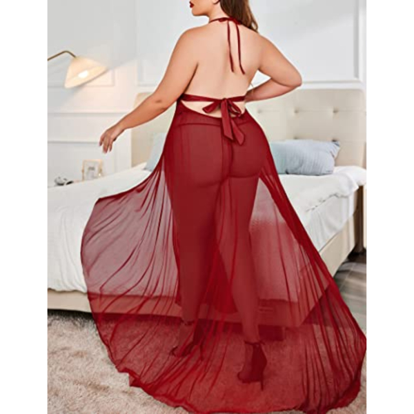 Fancyra Nightgown Lingerie Babydoll Chemise Lace Split Long Maxi Combo Nightdress For Women - Image 4