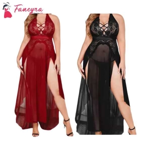 Fancyra Nightgown Lingerie Babydoll Chemise Lace Split Long Maxi Combo Nightdress For Women