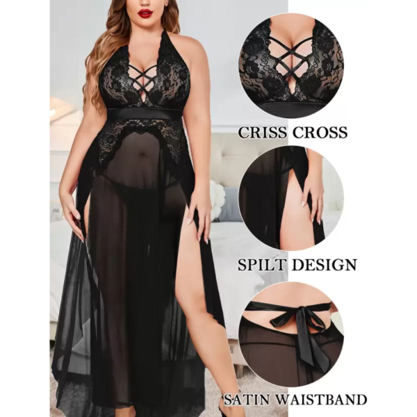 Fancyra Nightgown Lingerie Babydoll Chemise Lace Split Long Maxi Nightdress For Women - Image 4
