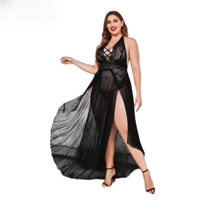 Fancyra Nightgown Lingerie Babydoll Chemise Lace Split Long Maxi Nightdress For Women