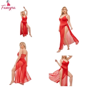 Fancyra Nightgown Lingerie Sheer Lace Chemise Mesh Sleepwear Maxi Babydoll Dress For Women Free Size