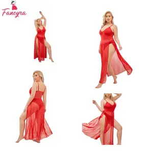 Fancyra Nightgown Lingerie Sheer Lace Chemise Mesh Sleepwear Maxi Babydoll Dress For Women Free Size