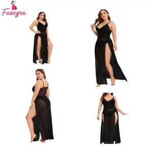Fancyra Nightgown Lingerie Sheer Lace Chemise Mesh Sleepwear Maxi Babydoll Dress For Women Free Size