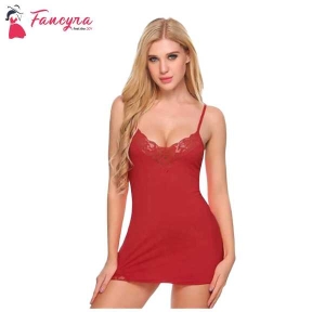 Fancyra Nightwear Baby doll Lingerie Dress With G String Panty Free Size Red Color