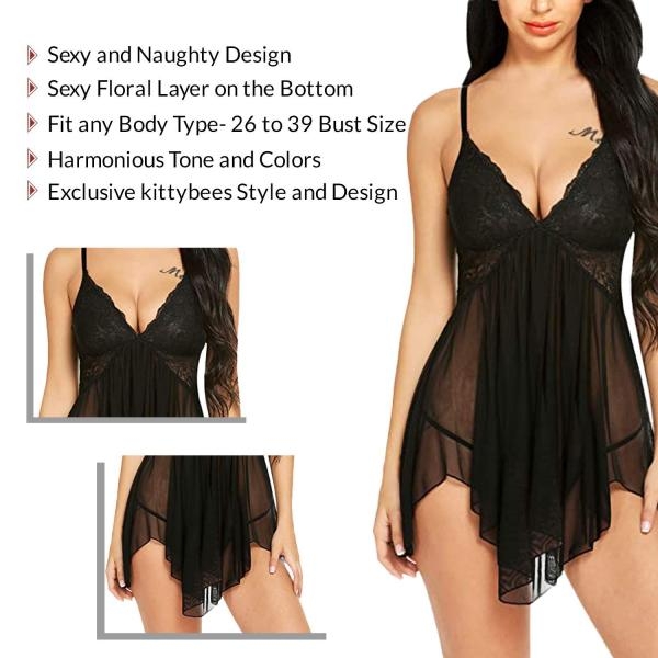 Fancyra Nightwear Babydoll Lingerie for Women for Honeymoon Free Size Black Color - Image 3