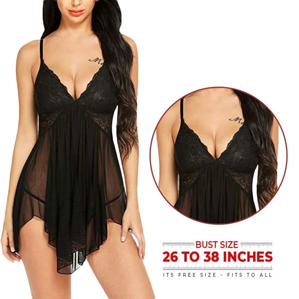 Fancyra Nightwear Babydoll Lingerie for Women for Honeymoon Free Size Black Color - Image 4
