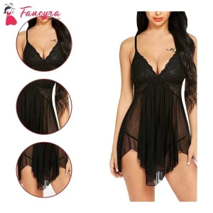 Fancyra Nightwear Babydoll Lingerie for Women for Honeymoon Free Size Black Color