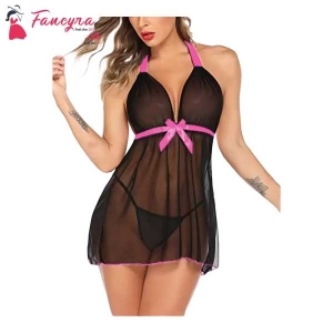 Fancyra Nightwear Babydoll Lingerie Set Above Knee Night Dress Free Size