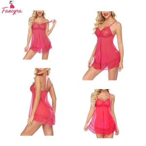 Fancyra Nightwear Babydoll Lingerie Set For Women With G String Panty Free Size Pink Color