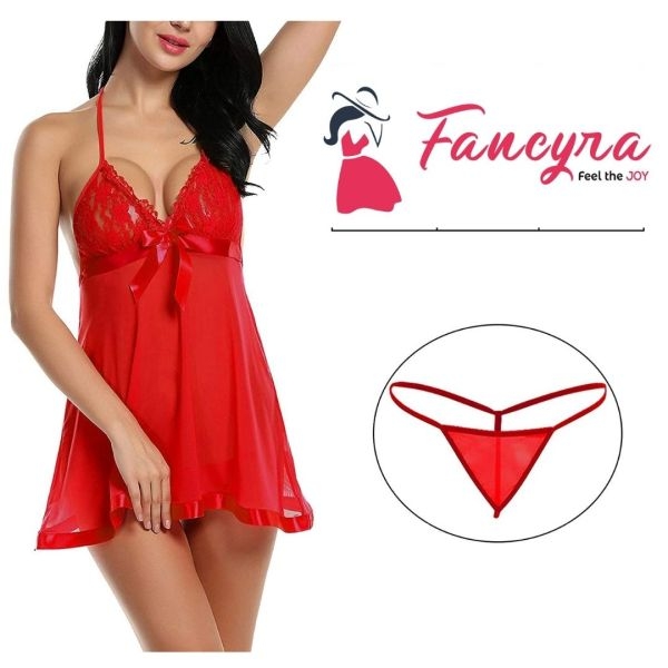 Fancyra Nightwear Lingerie Babydoll Sleepwear Nightdress With G String Panty Free Size - Image 5