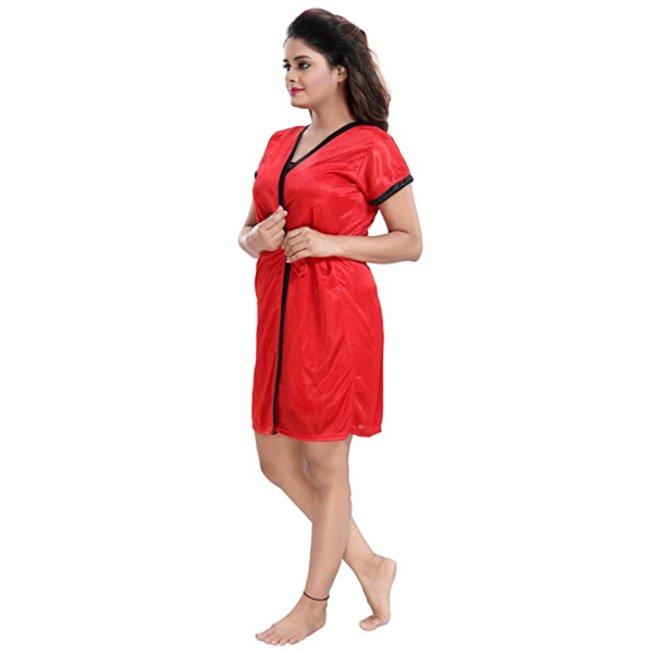 Fancyra Nightwear Lingerie Set With Robe And Bikini Bra Panty Free Size Red Color - Image 4