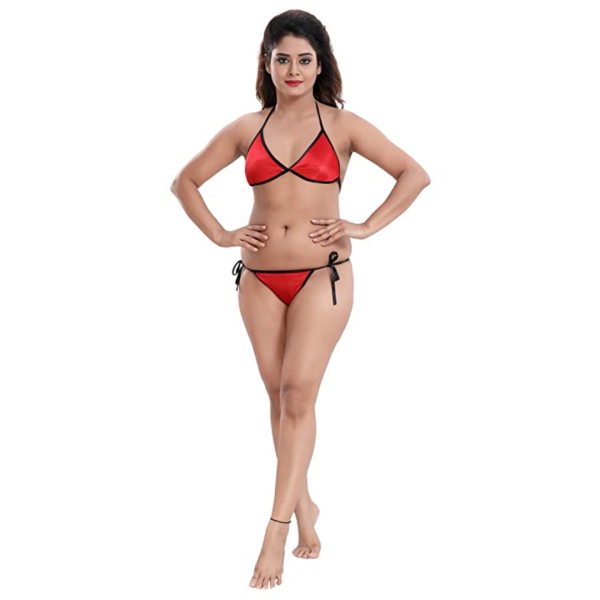 Fancyra Nightwear Lingerie Set With Robe And Bikini Bra Panty Free Size Red Color - Image 5